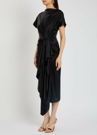 Roksanda Zoa Draped Asymmetric Satin Midi Dress Black