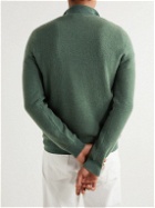 Ralph Lauren Purple label - Suede-Trimmed Honeycomb-Knit Cashmere Half-Zip Sweater - Green