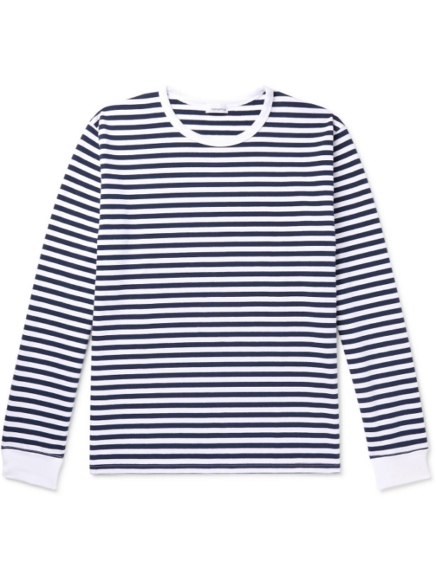 Photo: NANAMICA - Striped COOLMAX Cotton-Blend Jersey T-Shirt - Blue