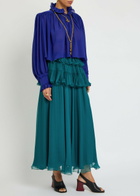 Chloe Ruffled Silk Maxi Skirt Teal