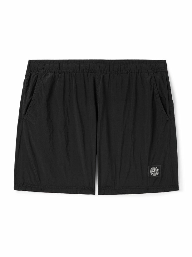 Photo: Stone Island - Straight-Leg Mid-Length Logo-Appliqued ECONYL® Nylon Metal Swim Shorts - Black
