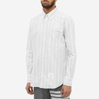 Thom Browne Men's Floral Applique Striped Button Down Oxford Shirt in Grey