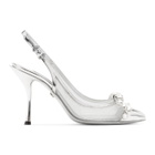 Dolce and Gabbana Silver Mesh Bejewelled Bow Slingback Heels