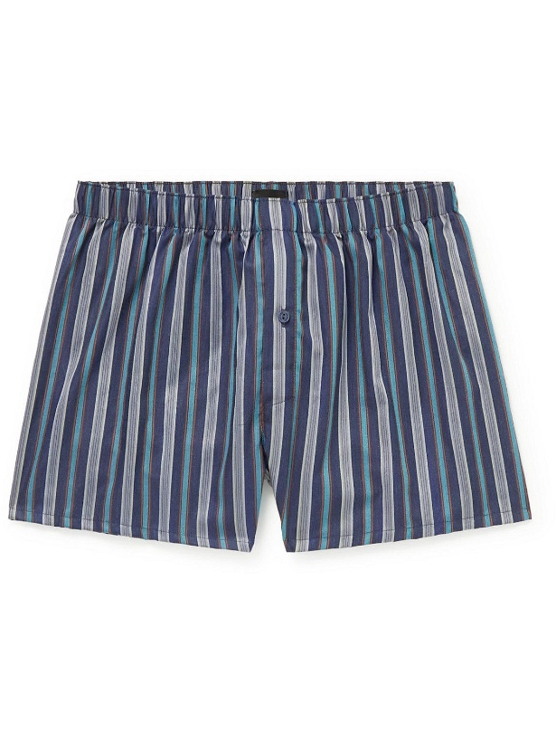 Photo: Hanro - Fancy Striped Cotton Boxer Shorts - Blue
