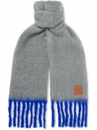 LOEWE - Fringed Leather-Trimmed Two-Tone Mohair-Blend Scarf