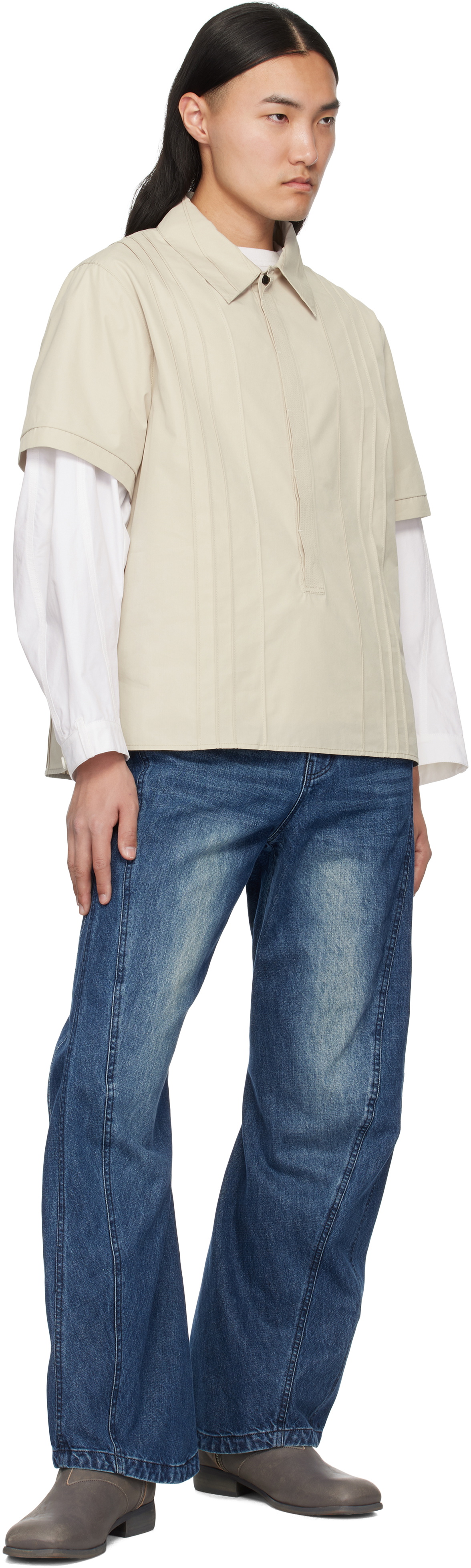lesugiatelier Beige Pin Tuck Shirt