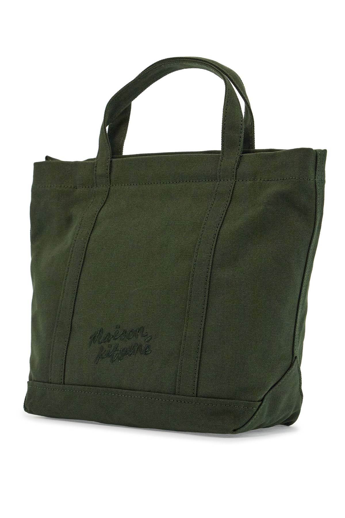 MAISON KITSUNE small tote bag in ranger green cotton with embroidered fox logo Green