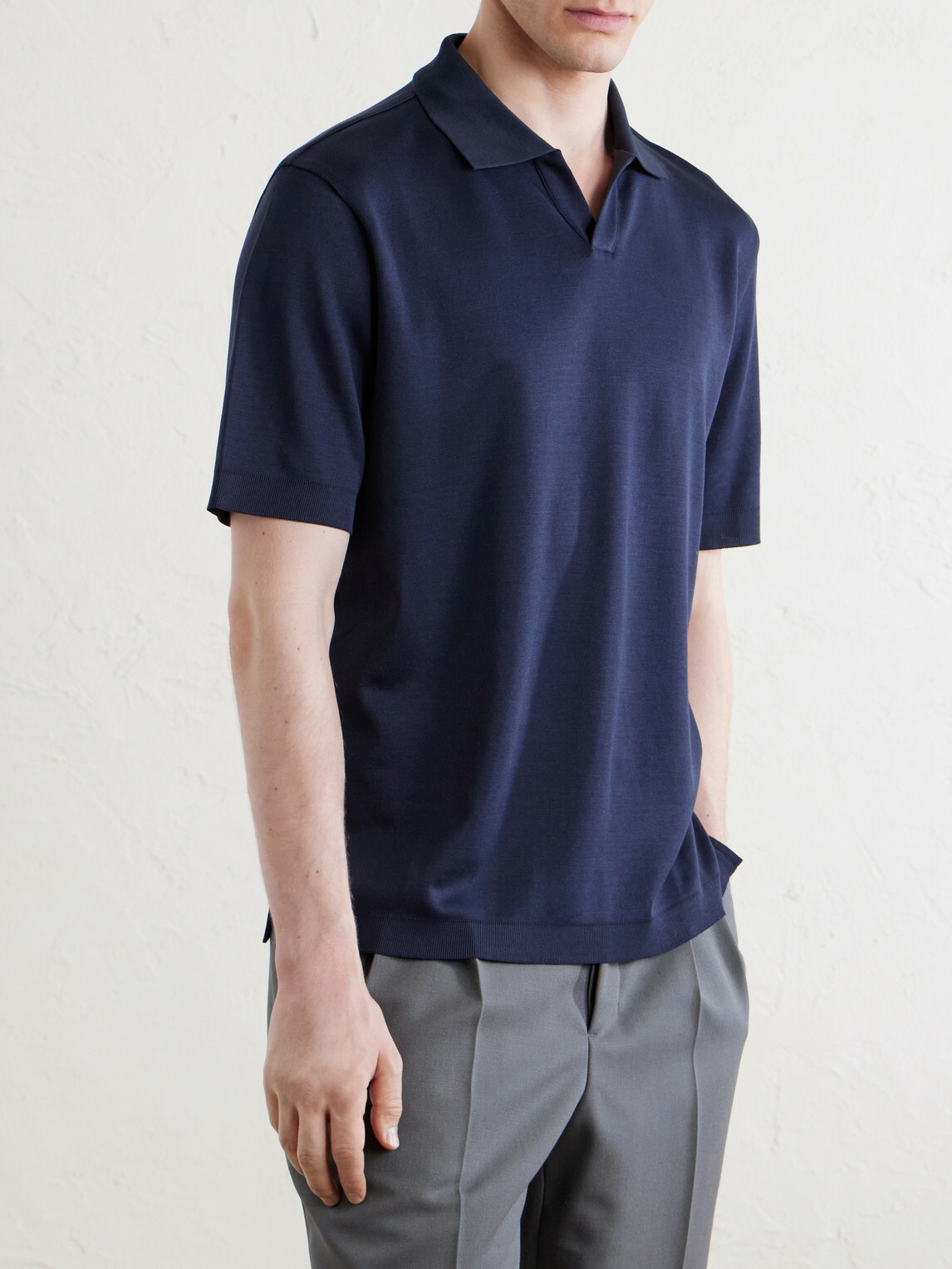 Herno - Open-Collar Cotton Polo Shirt - Blue