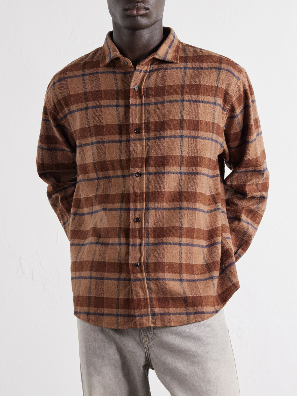 A.PRESSE - Checked Cotton and Silk-Blend Twill Shirt - Brown