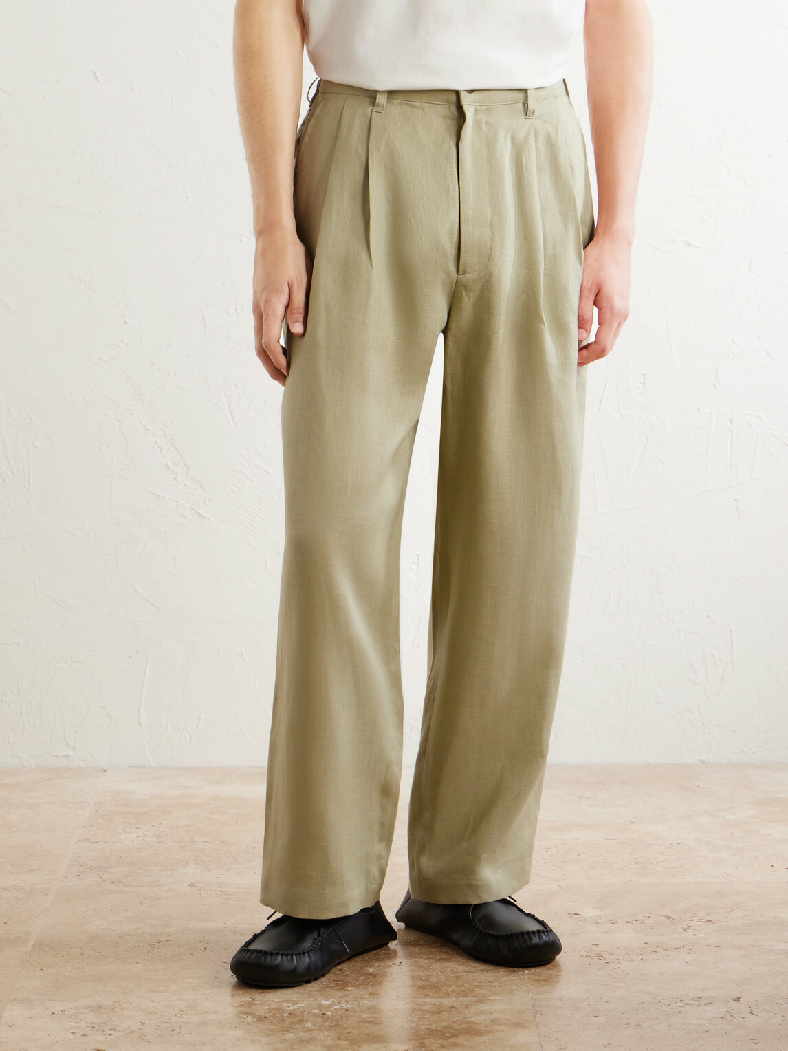 ssstein - Wide-Leg Pleated Linen Trousers - Neutrals