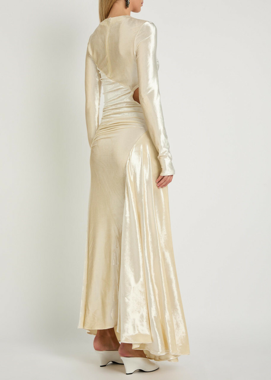 Rabanne Embellished Velour Gown Beige