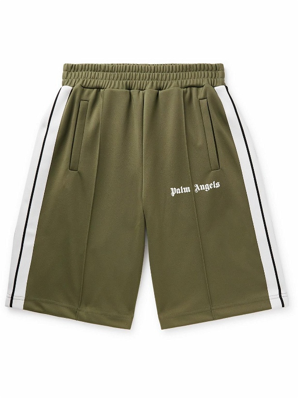 Photo: Palm Angels - Straight-Leg Striped Logo-Print Tech-Jersey Shorts - Green