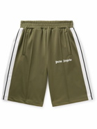 Palm Angels - Straight-Leg Striped Logo-Print Tech-Jersey Shorts - Green