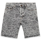 SAINT LAURENT - Frayed Printed Denim Shorts - Gray