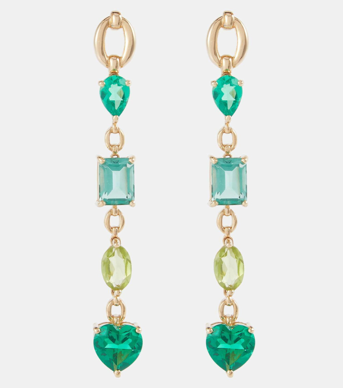 Nadine Aysoy Catena 18kt gold earrings with emeralds, peridot and tourmaline