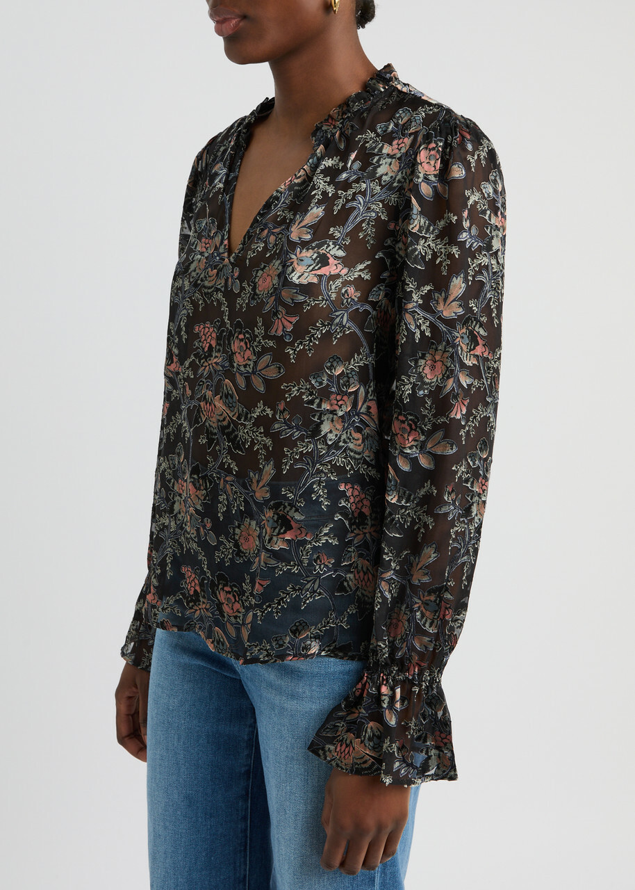Paige Laurin Floral-appliquéd Sheer Mesh Blouse