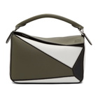 Loewe Green and White Small Puzzle Bag