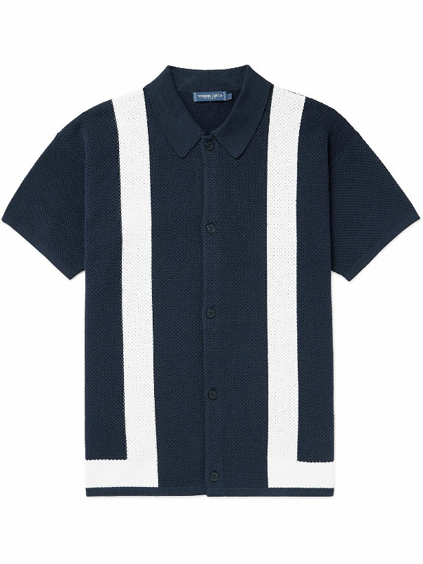 Photo: Frescobol Carioca - Barretos Striped Knitted Cotton Shirt - Blue