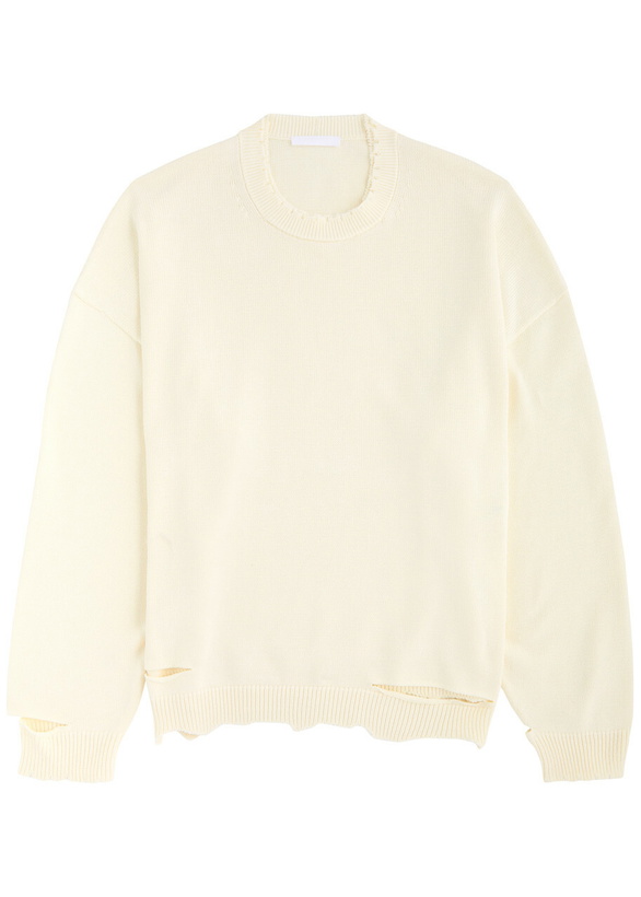 Photo: Helmut Lang Distressed Cotton-blend Jumper Off White