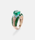 Kamyen Oasis 18kt gold and enamel pinky ring with emeralds and diamonds