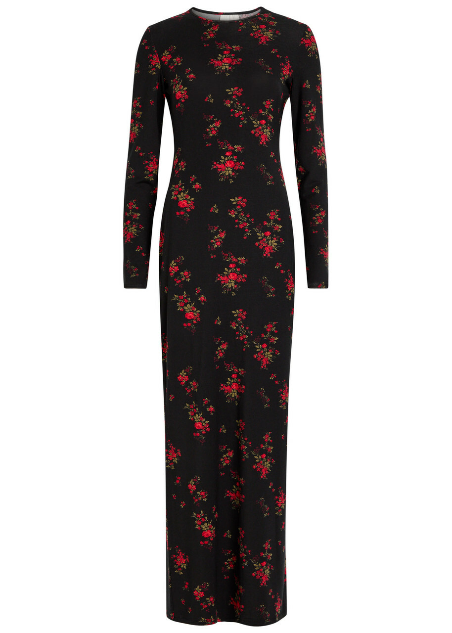 Reformation Tommie Floral Stretch-jersey Maxi Dress Black