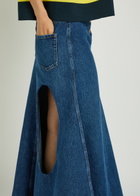 A.W.A.K.E Mode Cut-out Flared Denim Midi Skirt Blue