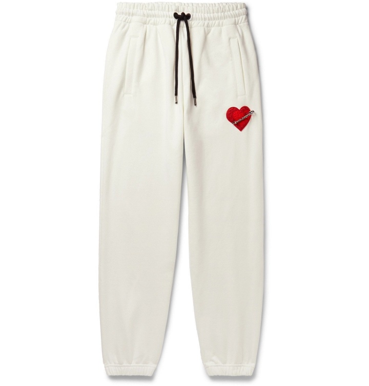 Photo: Palm Angels - Pin My Heart Appliquéd Loopback Cotton-Jersey Sweatpants - White