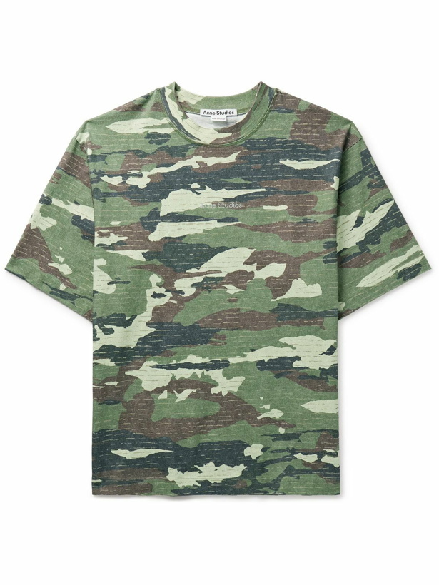 Photo: Acne Studios - Extorr Crystal-Embellished Camouflage-Print Cotton-Jersey T-Shirt - Green