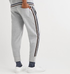 Kingsman - Slim-Fit Tapered Striped Cotton and Cashmere-Blend Jersey Sweatpants - Gray