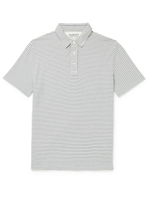 Photo: Faherty - Striped Pima Cotton and Modal-Blend Jersey Polo Shirt - White