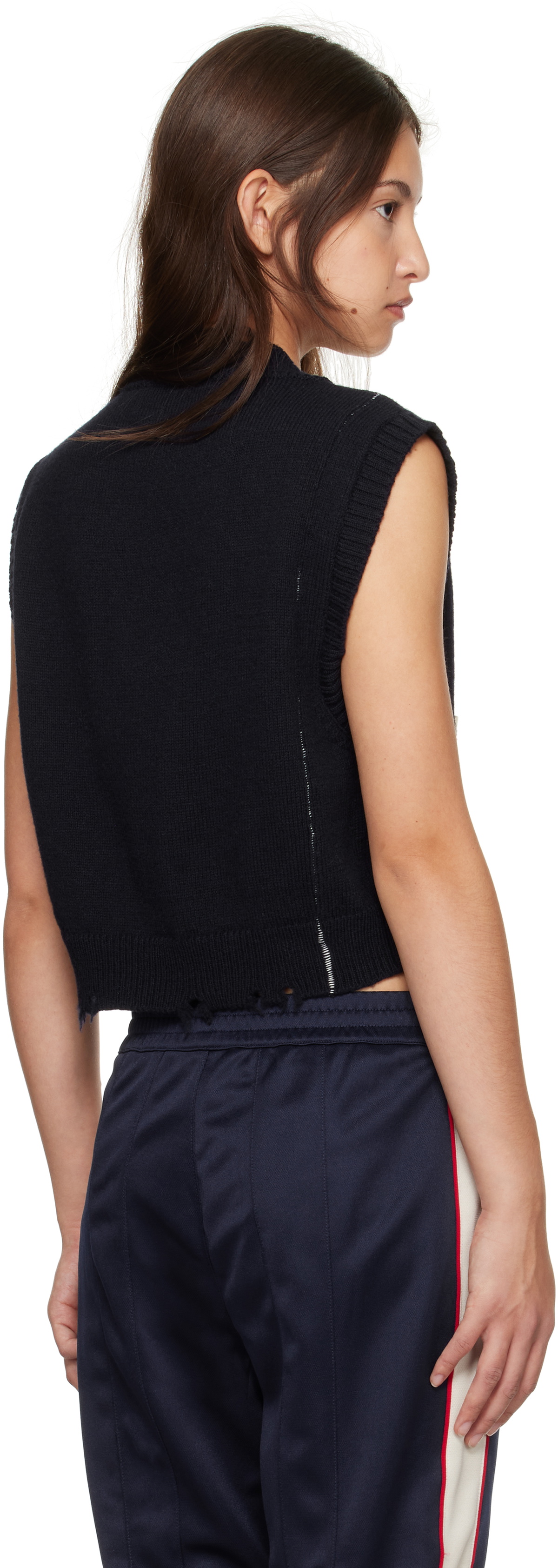 AMBUSH Navy Destroyed Rib V-Neck Vest