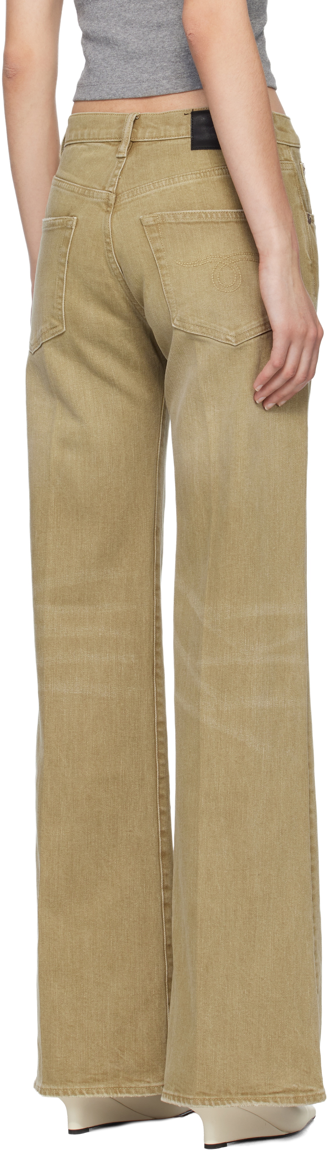 R13 Beige Flared High-Rise Jeans