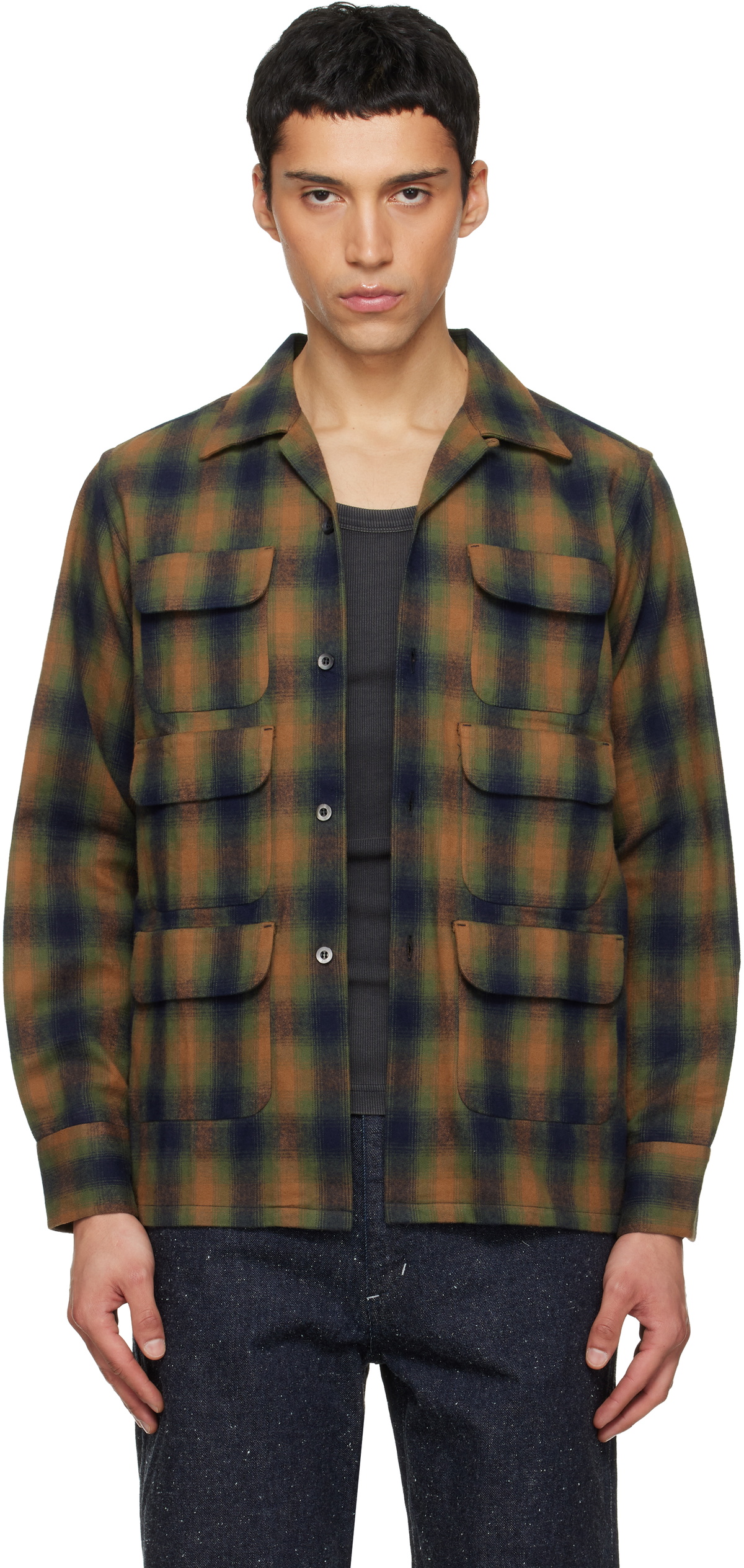 South2 West8 Khaki & Navy 6 Pocket Shirt