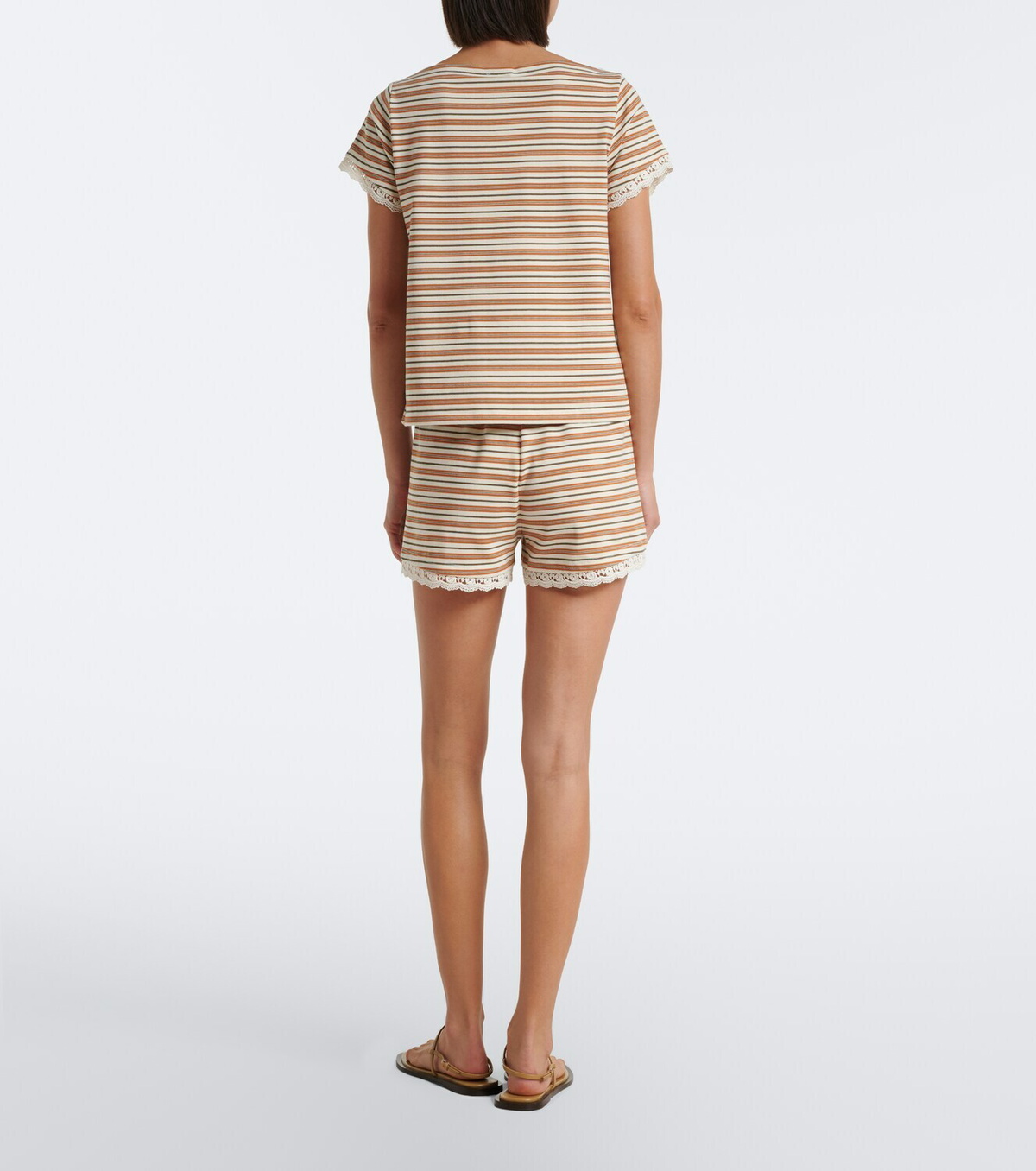 Posse Maeve lace-trimmed striped cotton shorts