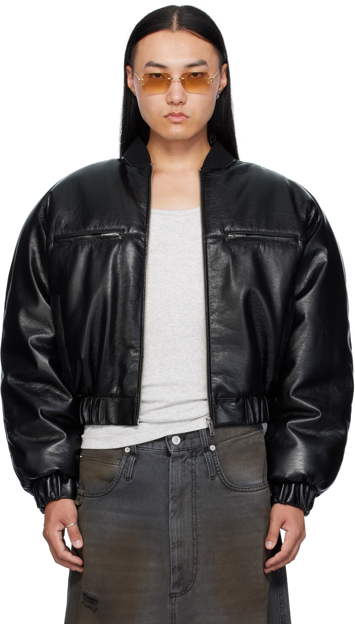 LU'U DAN Black Oversized Tailored Faux-Leather Coat LU'U DAN