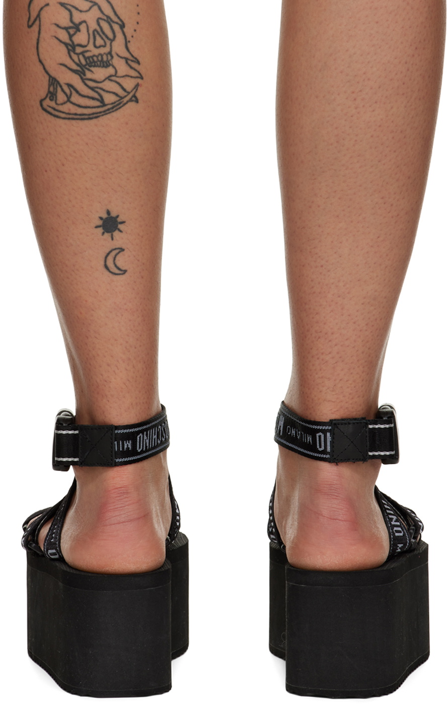 Moschino Black Logo Tape Wedge Sandals Moschino