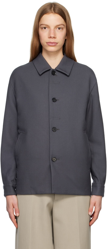 Photo: ZEGNA Gray Spread Collar Jacket