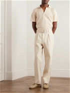 Stòffa - Tapered Pleated Belted Cotton-Twill Trousers - Neutrals