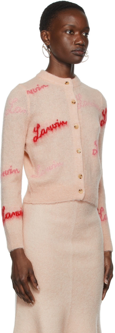 Lanvin Pink Alpaca & Mohair Intarsia Logo Cardigan Lanvin