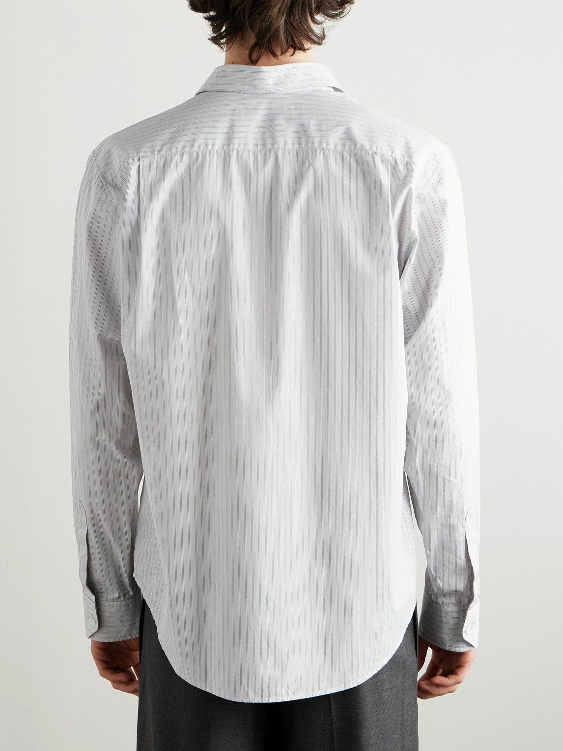CELINE - Logo-Embroidered Striped Cotton-Poplin Shirt - Gray