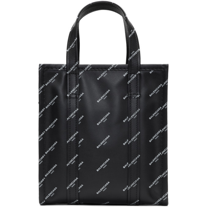 Balenciaga Black XS All Over Logo Bazar Shopper Tote Balenciaga