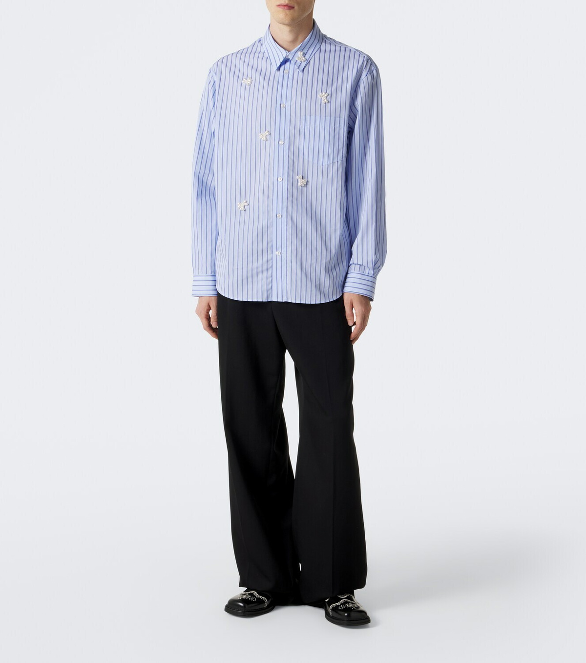 Simone Rocha Embellished striped cotton poplin shirt