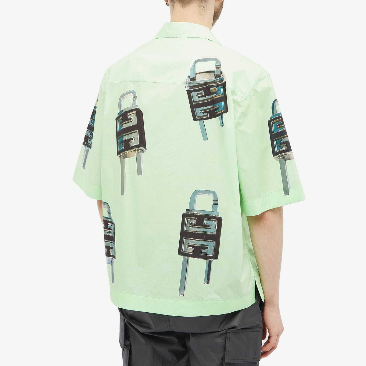 Givenchy Light Green Bowling Shirt With 4g Lock Print In Cotton