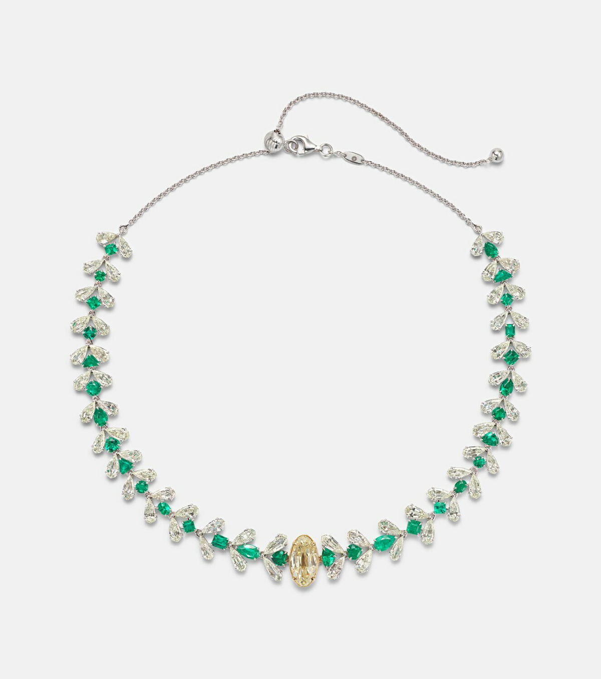 Kamyen 18kt white gold necklace with emeralds