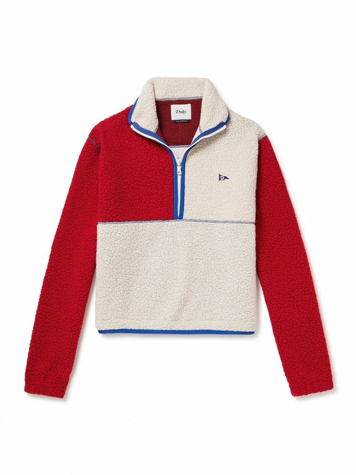 Photo: Drake's - Colour-Block Twill-Trimmed Wool-Blend Fleece Half-Zip Sweater - Unknown