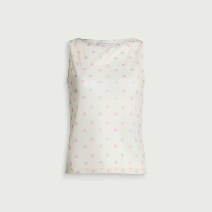 Photo: Hosbjerg Women's Betty Sleeveless Mesh Top Presented by END. in Off-White/Pink dots