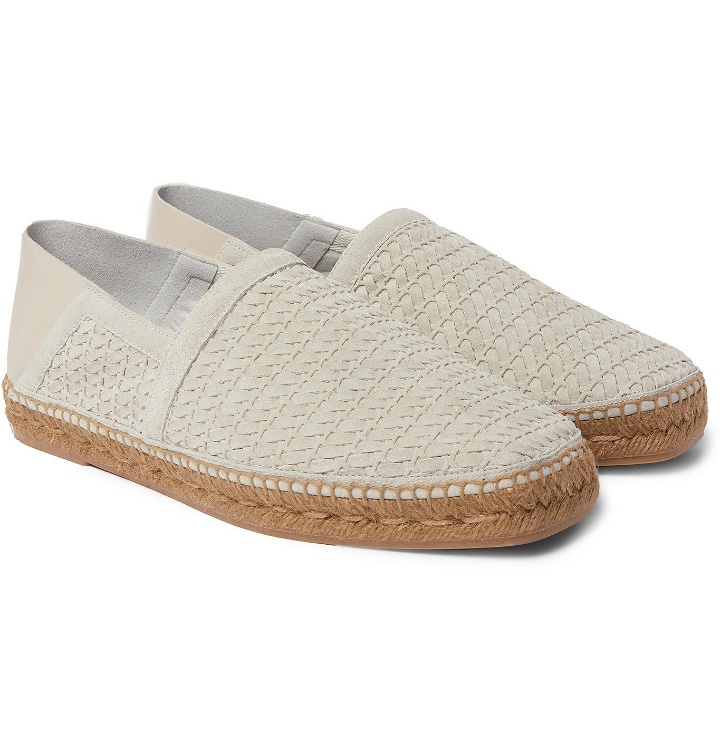 Photo: TOM FORD - Barnes Leather-Trimmed Woven Suede Espadrilles - White