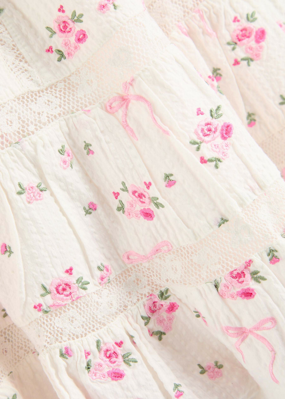 Loveshackfancy Solbina Ribbed Floral and Bow-embroidered Cotton Mini Dress  Pink And White LoveShackFancy