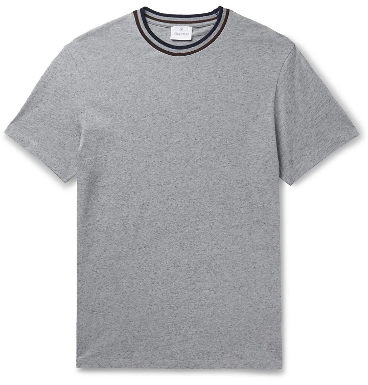 Photo: Kingsman - Contrast-Tipped Mélange Cotton and Cashmere-Blend Jersey T-Shirt - Gray