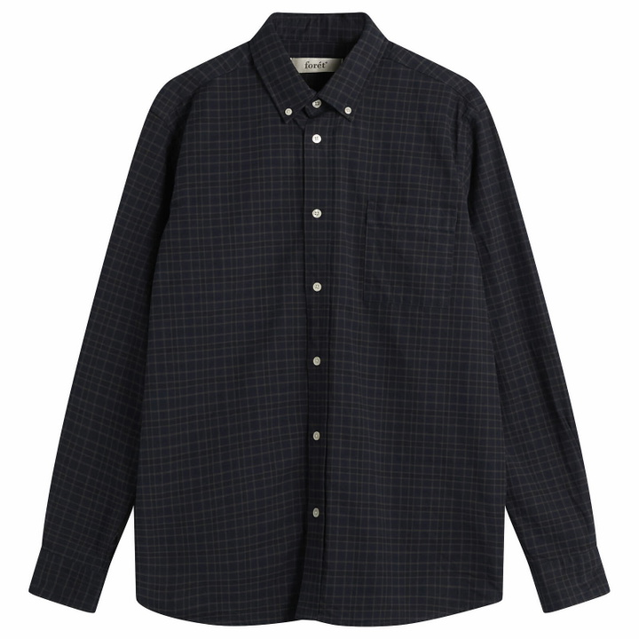 Photo: Foret Men's Creek Heavy Flannel Check Overshirt in Navy